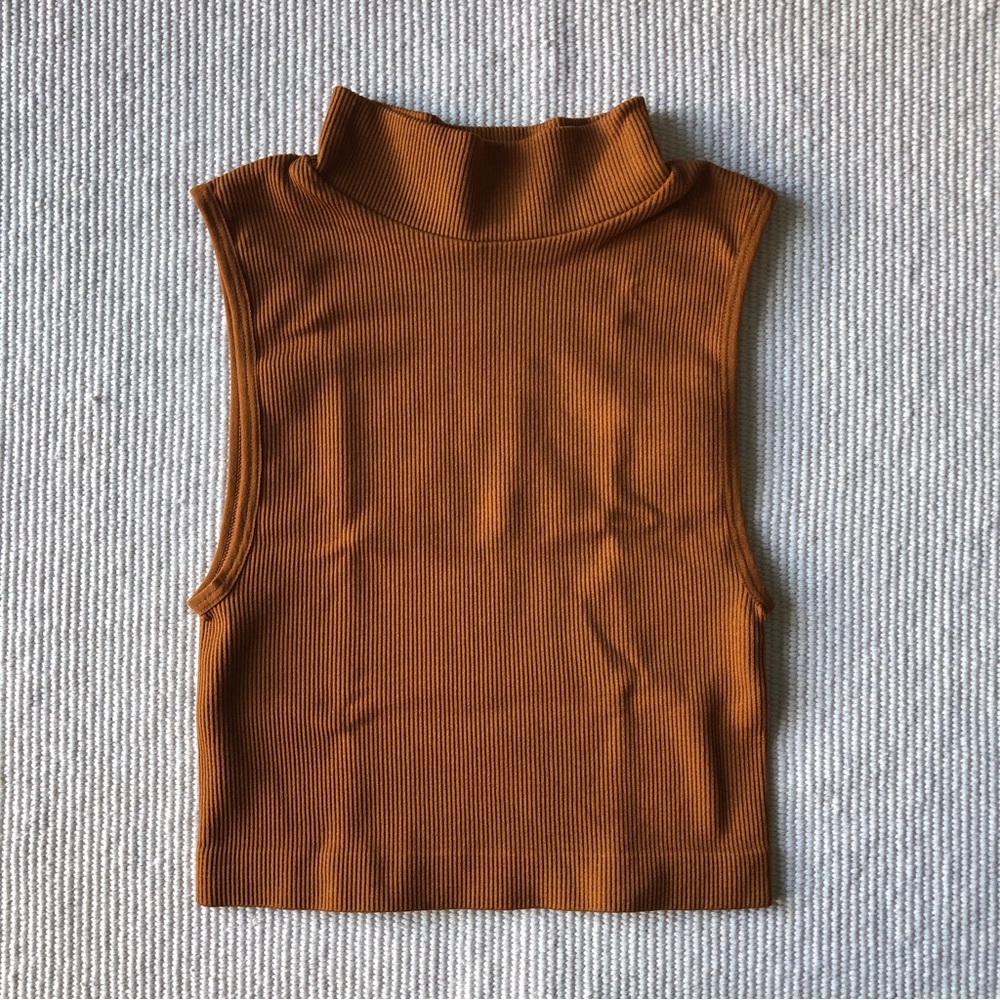 Basic Faux Turtleneck Ribbed Crop Top, XS